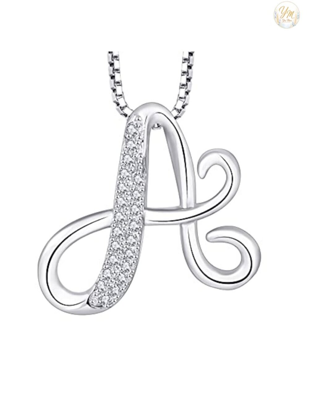925 Sterling Silver Initial Pendant Necklace 18k White Gold Plated Cubic